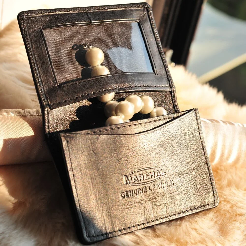 Genuine Leather Black Flat Flap Slim Mini Wallet